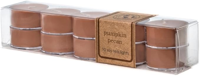 ECO CANDLE CO. Tea Light Candles, Pumpkin Pecan, 10-Pack - Scents of Pumpkin, Pecans, & Maple Syrup - Recyclable, 100% Soy Wax, No Lead, Hand Poured, Phthalate Free, Made from Midwest Grown Soybeans - Bloomnest