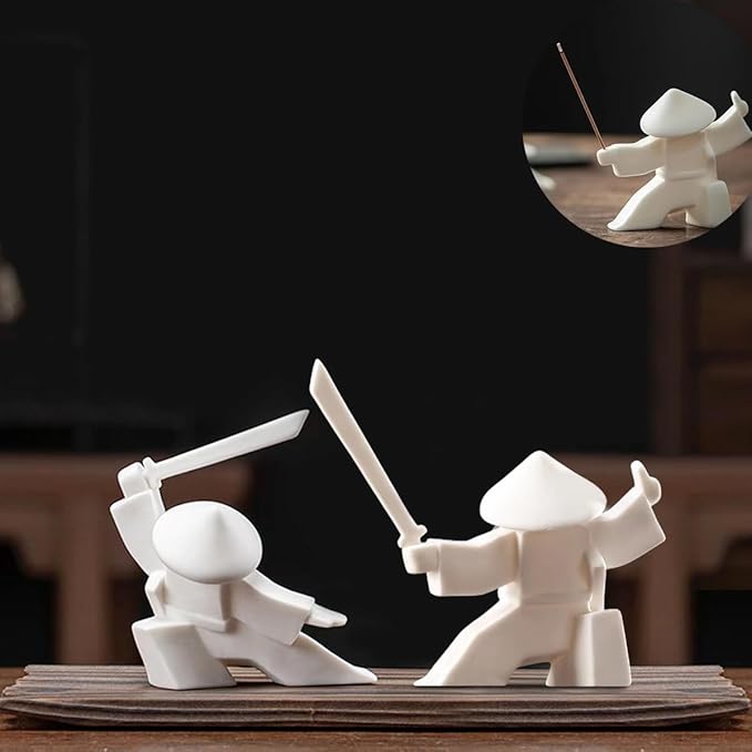 EAEMDY Samurai Figure Figurine Japanese Warrior Statue Decor for Table Room, Incense Holder for Stick Burner Incense Stick Holder, Kongfu Tea Pet Decoration (1.White B+C) - Bloomnest