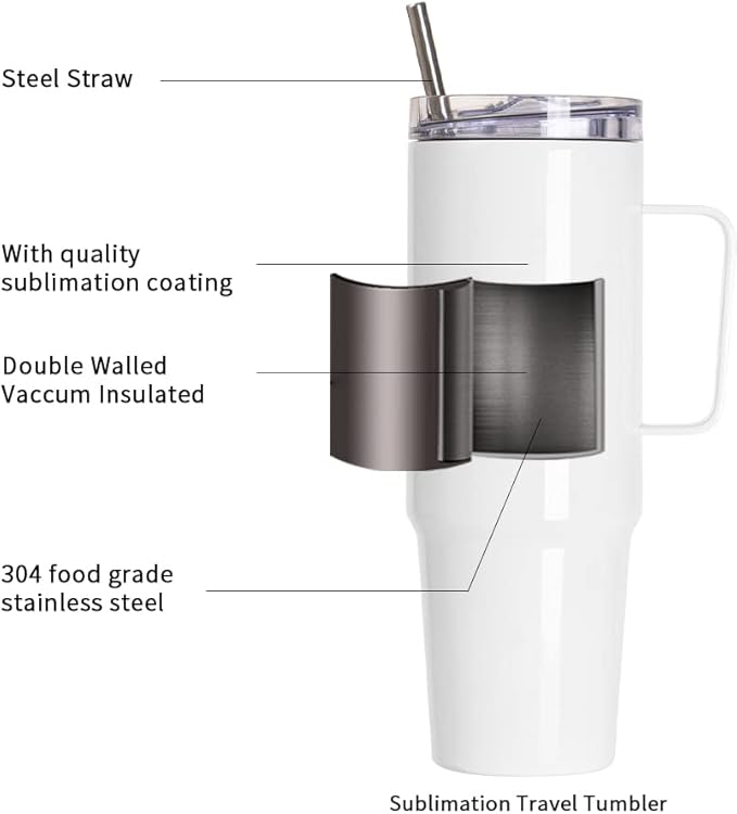 PYD Life 4 Pack Sublimation Tumblers with Handle Blanks 36 OZ White Coffee Mugs Insulated Reusable Travel Cups with Leakproof Lid and Stainless Straw for Tumbler Heat Press - Bloomnest