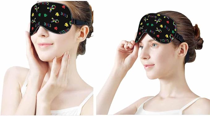 Awareness Day Sleep Eye Mask Autism Ribbon Men Women Sleep Mask with Adjustable Strap Eye Cover Eye Shade for Travel, Nap,Meditation - Bloomnest