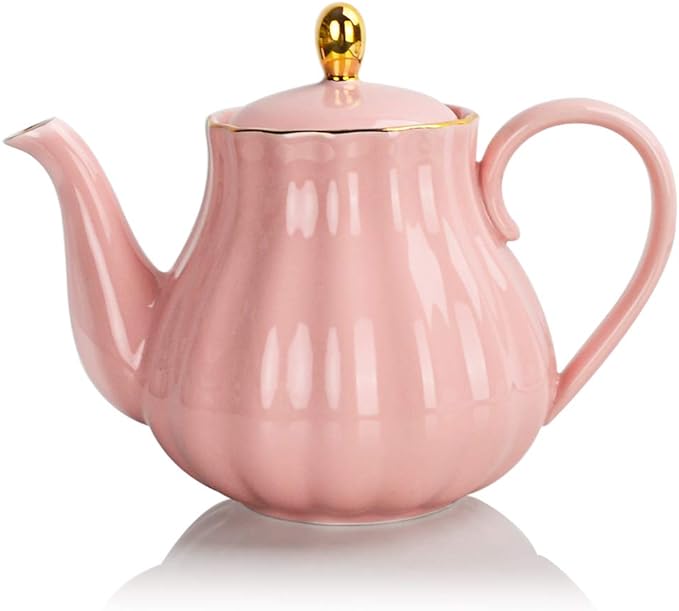 Sweejar Royal Teapot, Ceramic Tea Pot with Removable Stainless Steel Infuser, Blooming & Loose Leaf Teapot - 28 Ounce(Pink) - Bloomnest