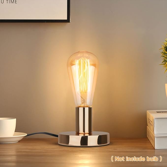 Helunsi Industrial Table Lamp, Gold E26 E27 Base Without Shade, Mini Short Desk Lamp Exposed Bulb, Simple Metal Edison Light Bulb Stand, 5.8ft Cord Switch Plug Holder - Bloomnest