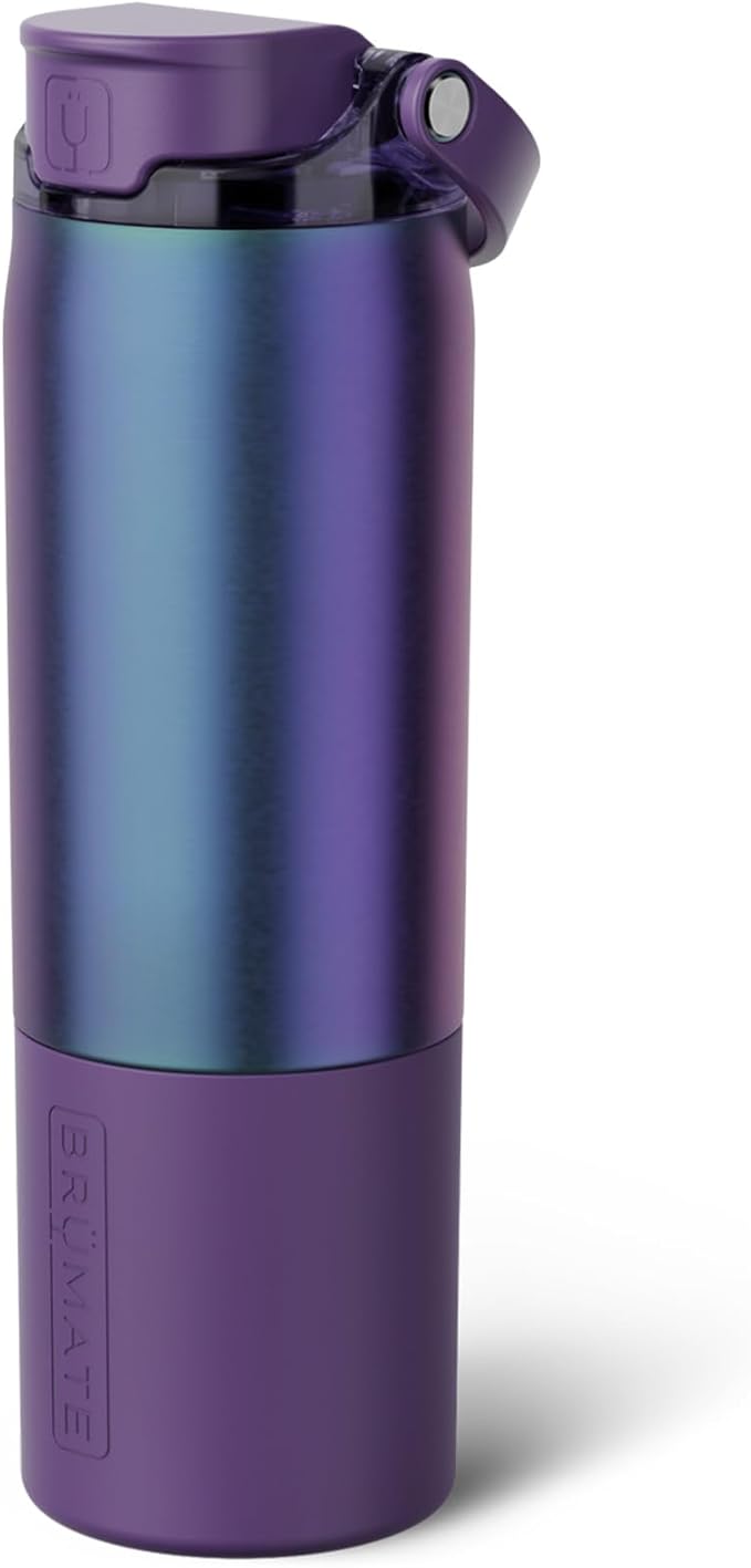 BrüMate Rise 25oz Water Bottle With 100% Leakproof Covered Silicone Straw | Insulated Stainless Steel Water Bottle | Cup-Holder Friendly | Fast Flow | Soft Sip Silicone Spout | BPA-Free (Dark Aura) Br%C3%BCMate