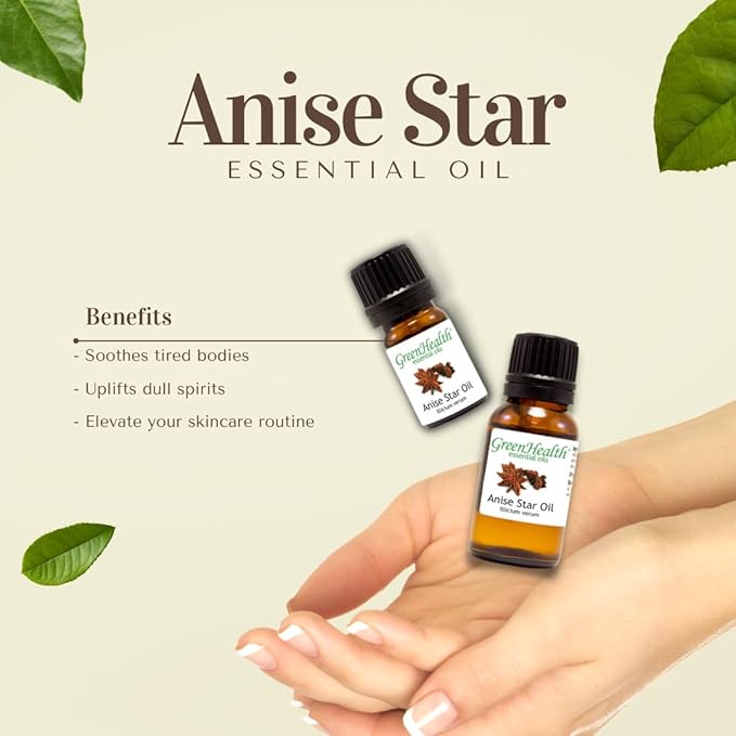 GreenHealth Anise Star Essential Oil – 2 fl oz (59 ml) | 100% Pure & Undiluted | Amber Glass Bottle with Cap | Licorice-Like Scent for Aromatherapy, Diffuser, DIY Crafts, Home Fragrance