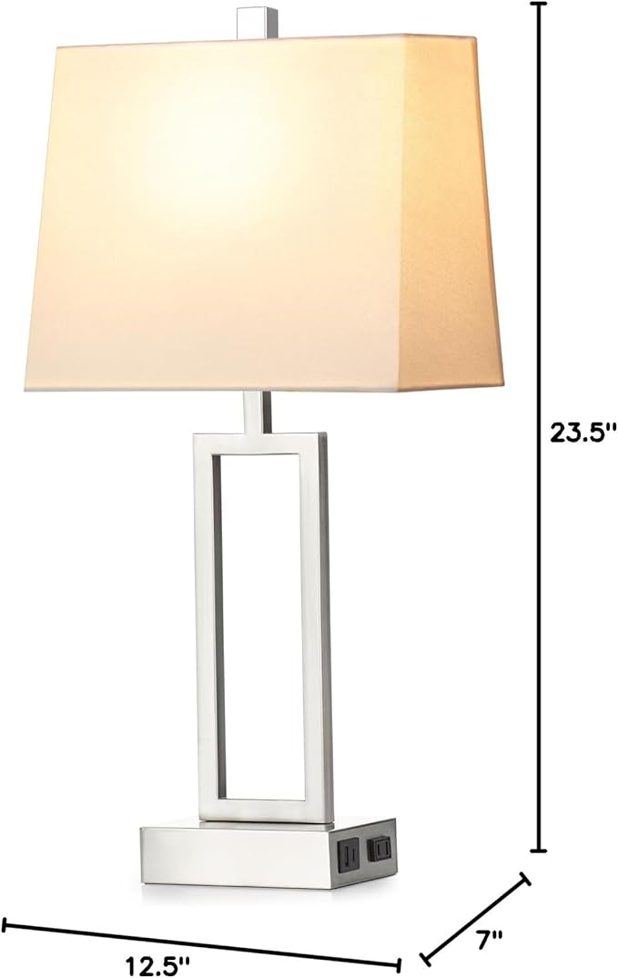 Touch Control Table Lamps for Living Room, 3-Way Dimmable Modern Table Lamp with USB A+C Charging Ports & AC Outlets, Bedside Contemporary Nightstand Desk Lamps with Fabric White Shade for Bedrooms - Bloomnest