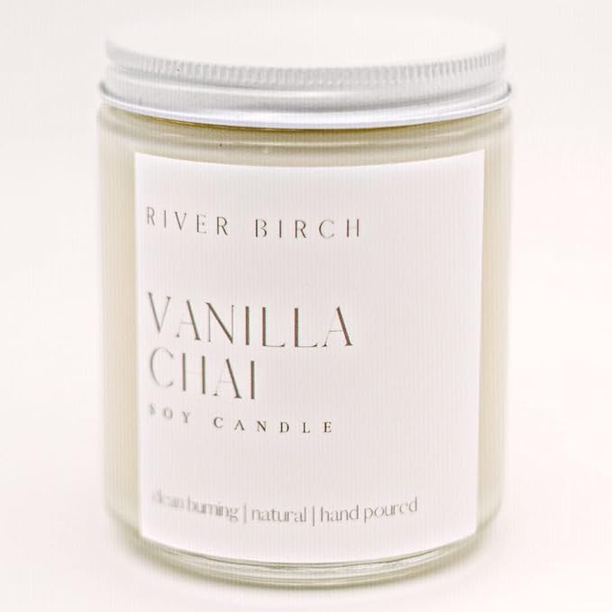 River Birch Candles Vanilla Chai Scented Candle | Premium, All-Natural, Non-Toxic, Soy Candles | 8.5oz 40 Hr Burn Time | Cozy Relaxing Gifts for Home - Bloomnest