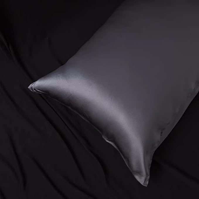 Pure Mulberry Silk Pillow Cases Standard Size, Oeko-TEX Certified 100% Silk Pillowcase for Hair and Skin, Premium 22 Momme silk zippered pillowcase, USA, Dark Gray, 1 Pc 20"x26" (Standard, Slate Grey) - Bloomnest