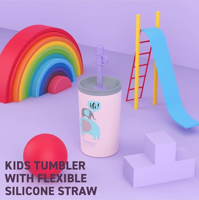 asobu Stainless Steel Kids Tumbler with Flexible Straw Lid | Insulated Water Bottle | Reusable Travel Cup 12 Ounce (Pink) - Bloomnest