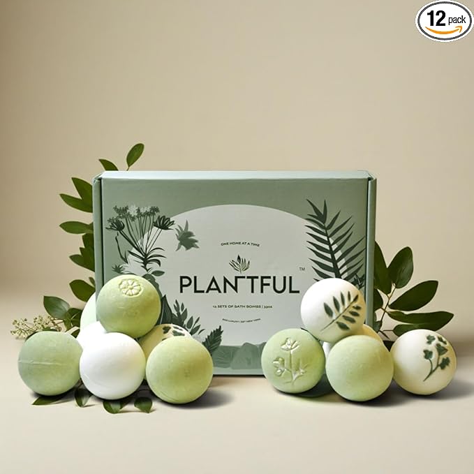 Plantful™ Organic Handmade Bath Bombs for Women, 12 Gift Sets, Large, Shea Butter Moisturizing, Essential Oils, Bubble Bath for Kids, Perfect Gifts for Women Men, Safe Bath Bombs for Kids - Bloomnest