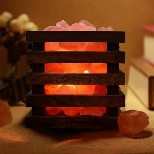 Himalayan Salt Lamp(Wooden Basket with Natural Chunks), Dimmable, Crystal Salt Lamp Classic Design, Extra Bulb, Unique Gift Idea (BlackBasket) - Bloomnest