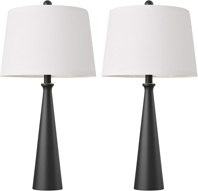 Oneach 25.75" Modern Table Lamp Set of 2, Bedside Lamps with USB Ports, Black Nightstand Lamps Set for Living Room Bedroom House Bedside Home Office Family - Bloomnest