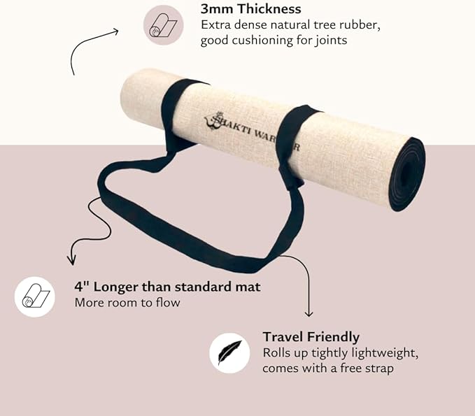 Shakti Warrior Pro Hemp Mat - Artist Designed, Premium Printed Eco-Friendly Non-Slip mat, Great for Regular & Hot Yoga, Pilates, Workouts 72 inch x 24 inch x 3mm Thick