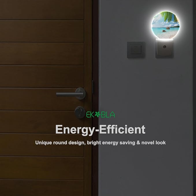 EKOBLA Palm Tree and Beach LED Night Light Island Beach Sea Ocean Dusk to Dawn Plug-in Nightlights Auto Sensor for Home Indoor Bathroom Hallway Kitchen - Bloomnest