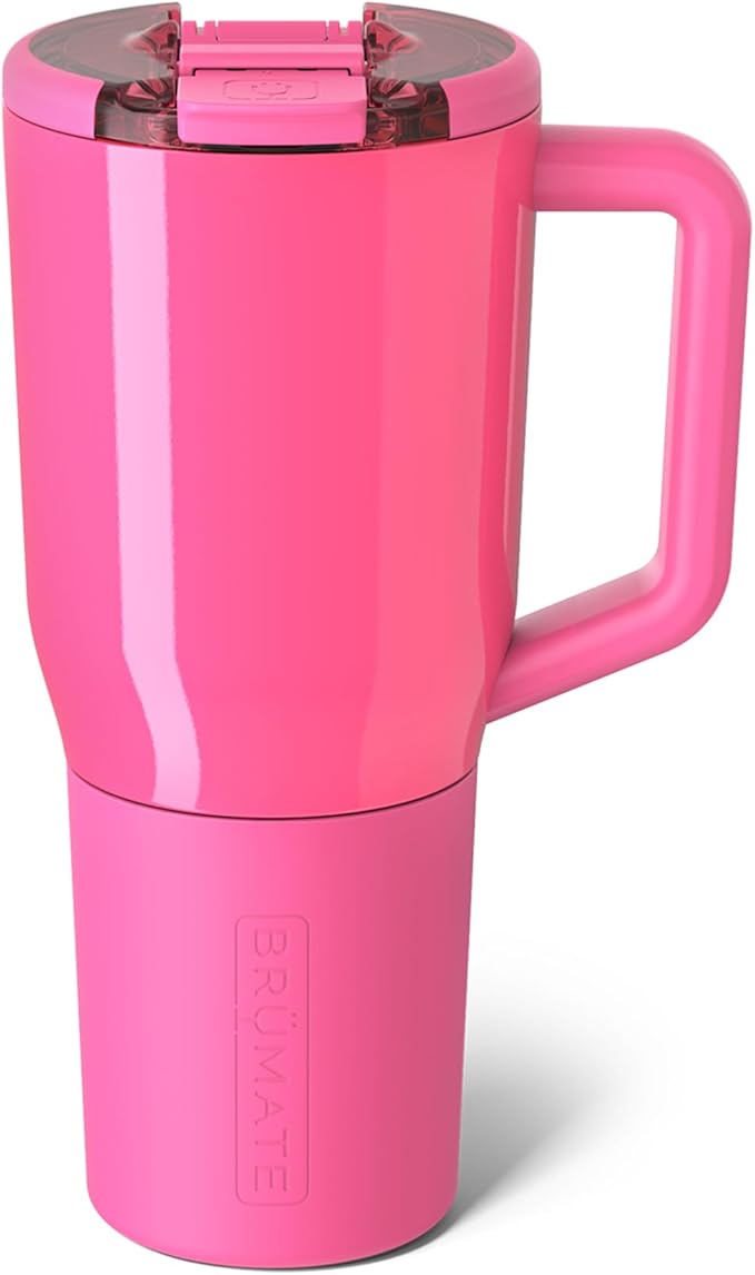 BrüMate Müv - 35oz 100% Leak Proof Insulated Coffee Mug with Handle & Lid - Stainless Steel Coffee Travel Mug - Double Walled Coffee Cup (Neon Pink) - Bloomnest