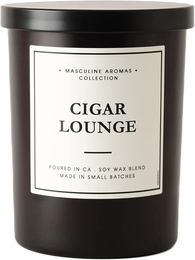 | Masculine Aromas | Small Batch | Soy Wax | 40 Hours | Scented Black Candles with Natural Essential Oils | Vegan (Cigar Lounge) - Bloomnest