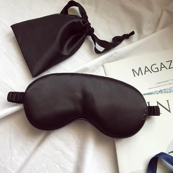 Silk Satin Sleeping Eye Mask, Black Sleep Eye Mask Night Blindfold for Women and Men, Soft Breathable Blackout Eyeshade Eye Cover for Travel, Wedding Bridesmaid Gift - Bloomnest