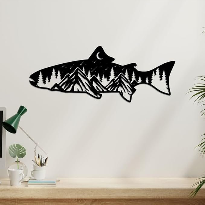 Personalized Neon Sign, Bass Fish Mountain Metal Wall Art Led Light, Fishing Gifts for Men, Gift for Dad, Fish and Trees Sign, Cabin Lodge Decor, Fisherman Gift - Bloomnest