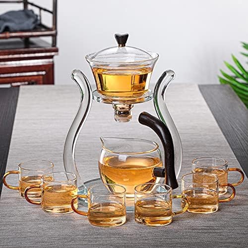 RORA Lazy Kungfu Glass Tea Set Semi Automatic Drip Rotating with Infuser Glass Teapot Set (6 cups) - Bloomnest