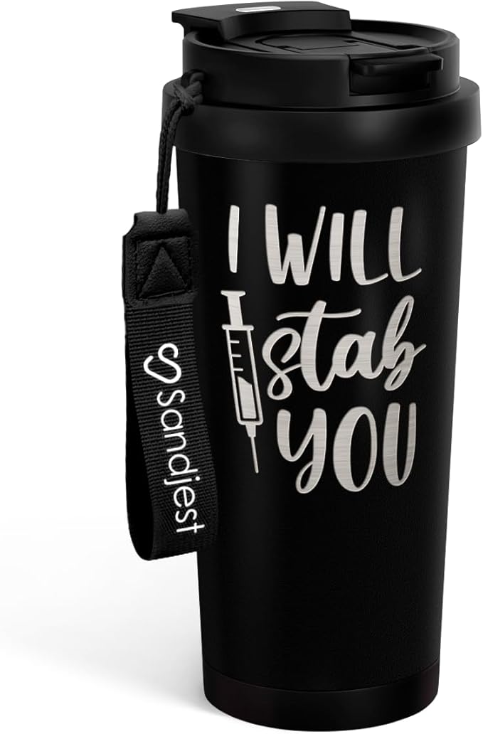 Nurse Tumbler I Will Stab You - Stainless Steel 2-in-1 Lid Engraved Coffee Tumbler 18 oz, Funny Insulated Travel Mug Gift for Women, Nurses Week Present, Nursing School, Birthday - Bloomnest