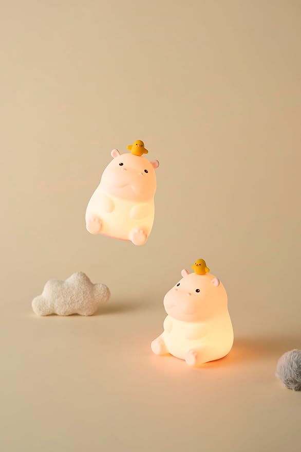 Cute Hippo Night Light, Animal Lamp, Food Grade Silicone, Rechargeable, 2 Level Dimmable, Squishy Nursery Nightlight for Desk Decor, Funny Gifts Stuff for Boys Girls Baby, White Elephant Gifts - Bloomnest