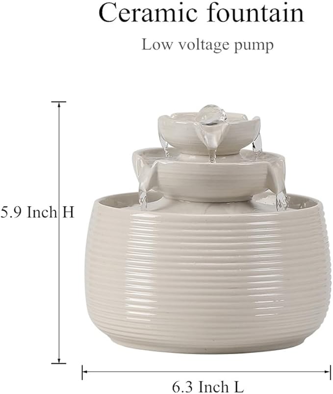 Outdoor and Indoor Water Feature Fountain Waterfall Tabletop Desktop mini Ceramic Garden Fountain (White A170) - Bloomnest