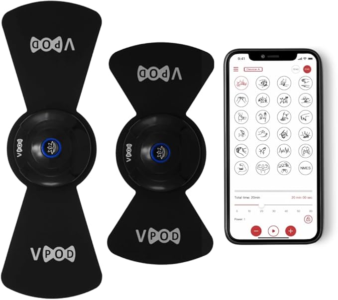 VPOD Deluxe Wireless TENS Unit Muscle Stimulator with Smartphone App Control - Bluetooth Enabled for Pain Relief Therapy - Rechargeable Portable Device for Back and Neck Pain MassageTherapyConcepts