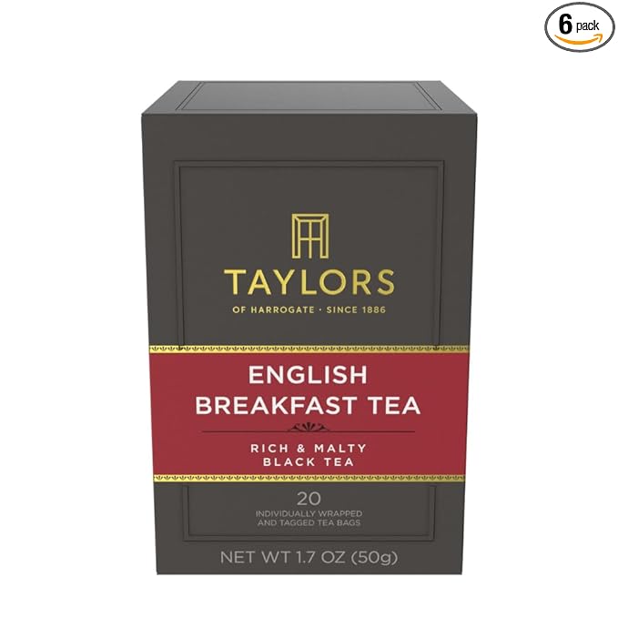Taylors of Harrogate English Breakfast, Black Tea, Individually Wrapped Bags, 20 Count (Pack of 6), Rich, Bright & Malty, Caffeinated, Enjoy Hot or Iced, 120 Teabags - Bloomnest