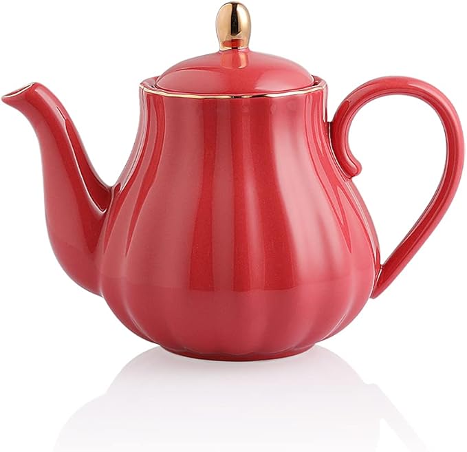 Sweejar Royal Teapot, Ceramic Tea Pot with Removable Stainless Steel Infuser, Blooming & Loose Leaf Teapot - 28 Ounce(Red) - Bloomnest