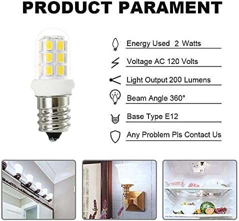 E12 Led Bulbs Replacement for 15W Himalayan Salt Lamps, Night Light Bulbs,C7 Candelabra Led Light Bulb Replacement White 6000K 2-Pack - Bloomnest