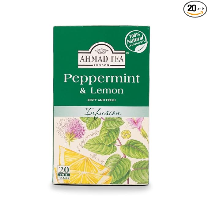 Ahmad Tea - Peppermint & Lemon Tea, 20 ct (Pack of 1) - Decaffeinated & Sugar-Free - Bloomnest