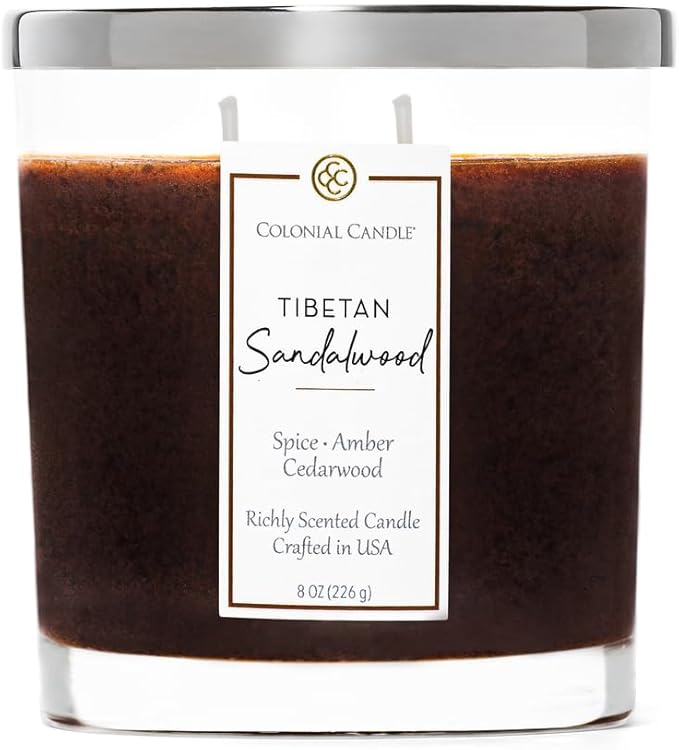 Colonial Candle Tibetan Sandalwood Scented Candle Jar, Highly Fragranced Candles for Home Scented, Mottled Wax Candle, 2 Wick, 8 oz - Made in The USA - Bloomnest