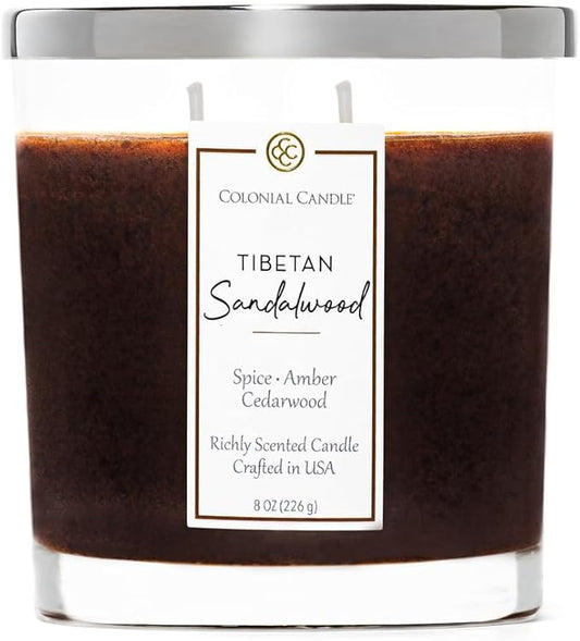 Colonial Candle Tibetan Sandalwood Scented Candle Jar, Highly Fragranced Candles for Home Scented, Mottled Wax Candle, 2 Wick, 8 oz - Made in The USA - Bloomnest