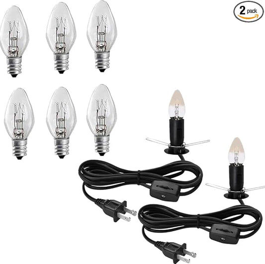 Himalayan Salt Lamp Cord - 25W Dimmable Halogen Replacement Bulbs, E12 Base, Perfect for Himalayan Salt Lamps, Night Lights, Wax Warmers - with 6 Free Bulbs for Salt Lamp (2) - Bloomnest