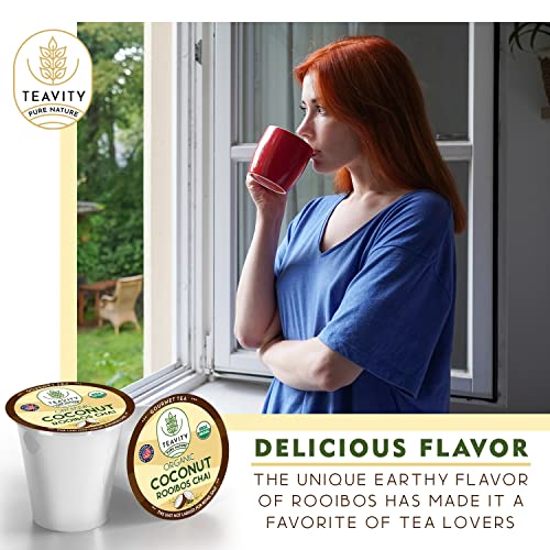 Coconut Rooibos Chai Tea Pods for Keurig - Organic Ginger Tea, Rooibos, Cinnamon, Cardamom, Coconut & Chai by Teavity (36 Tea Pods) - Bloomnest
