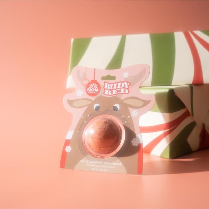 PACHA SOAP Co. Holiday Bath Bomb Card 3 Pack, Rudy Red - Scents of Strawberry, Moisturizing, Naturally Derived & Handcrafted in The USA - Bloomnest