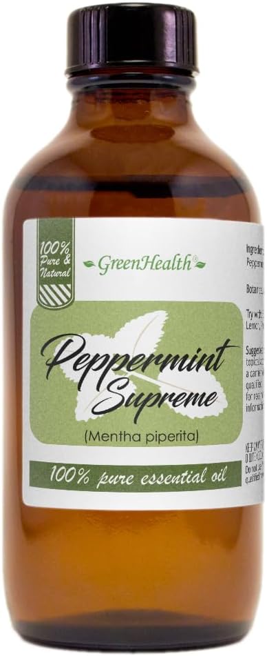 Peppermint Essential Oil (Mentha piperita) – 4 fl oz – Amber Glass Bottle with Cap – 100% Pure & Natural – Premium Therapeutic Grade – GreenHealth Greenals