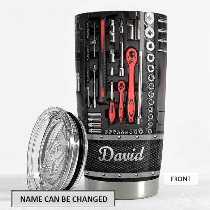 SANDJEST Personalized Mechanic Tumbler Metallic Style 20oz 30oz Tumbler with Lid Gift for Men Husband Dad on Father's Day Birthday