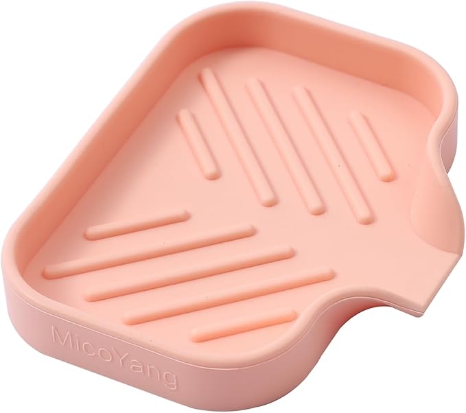 Silicone Bathroom Soap Dishes with Drain Spout-Bathroom and Kitchen Sink Organizer,Sponge Holder,Dish Soap Tray,Perfect for Dispenser,Scrubber,Bottle,Cup on Sink or Counter-Pink 4.9"×3.2" - Bloomnest