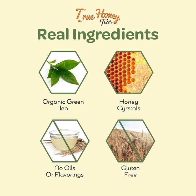 True Honey Green Tea Bags - Honey Crystals Blended in Every Sachet - Supportive Heart Antioxidants - All Natural Contains Caffeine Tea Bag 24 Count - Bloomnest