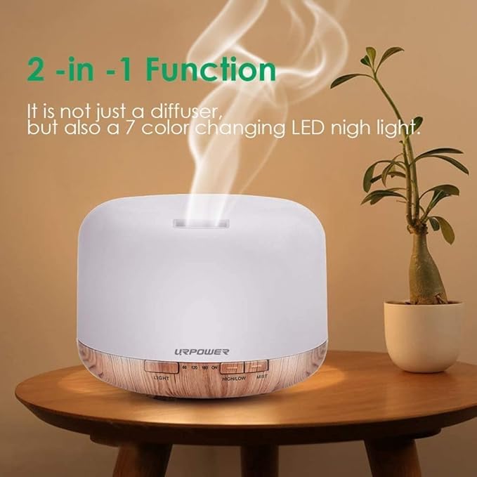 URPOWER 500ml Aromatherapy Essential Oil Diffuser Humidifier Room Decor Lighting with 4 Timer Settings, 7 LED Color Changing Lamp and Waterless Auto Shut-Off - Bloomnest