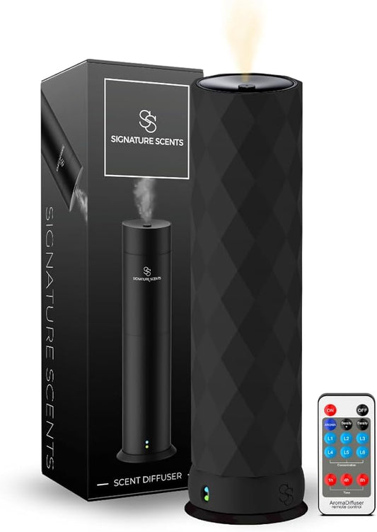 Waterless Essential Oil Hotel Scent Diffuser - Cold Air Diffuser - Covers 1000 sq. ft. - Waterless Diffuser for Home, Office & Hotel (Black + Interchangeable Sleeve) (Black + Matte Black Sleeve) - Bloomnest