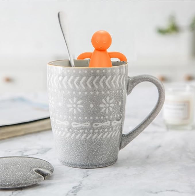 Leden Tea Infuser Cute Tea Strainer for Loose Leaf Tea Stainless Steel Fine Mesh Tea Ball Steeper with Silicone Lid for Mug and Cup, Orange - Bloomnest