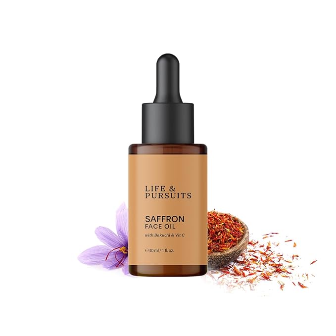 Life & Pursuits Saffron Face Oil 1 Fl Oz with Kashmir Saffron, Bakuchi, Vitamin C for Face Brightening, Moisturizing, Dark Spots, Fine Lines, Wrinkles. Lightweight Daily Face Massage oil | Anti-Aging - Bloomnest