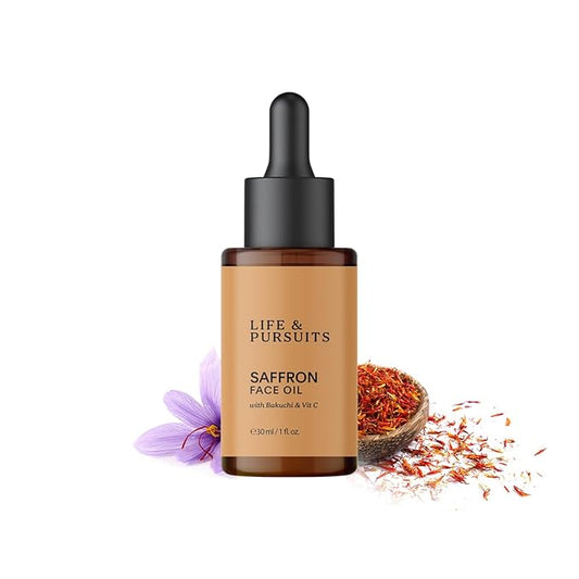 Life & Pursuits Saffron Face Oil 1 Fl Oz with Kashmir Saffron, Bakuchi, Vitamin C for Face Brightening, Moisturizing, Dark Spots, Fine Lines, Wrinkles. Lightweight Daily Face Massage oil | Anti-Aging - Bloomnest