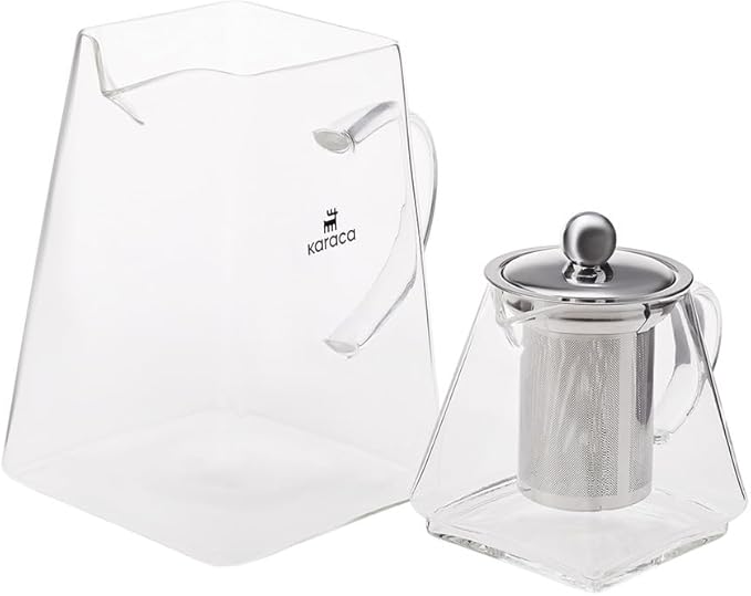 Karaca Giza Borosilicate Glass Teapot with Infuser and Lid for Stovetop, Transparent, 0.45.L Tea Pot & 1.5L Tea Kettle Set for Loose Leaf & Herbal, Dishwasher Safe - Bloomnest