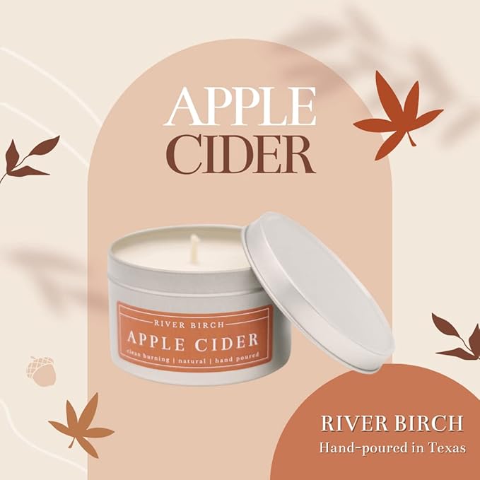 River Birch Candles Apple Cider Scented Candle | Premium, All-Natural, Non-Toxic, Soy Candles | 8 oz. Silver Tin Travel Candle | Cozy Relaxing Gifts for Home - Bloomnest
