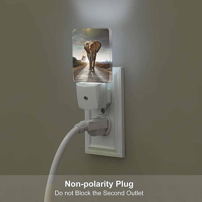 LED Night Light,Single Elephant Walking in Wild Road LED Night Light Plug into Wall with Dusk to Dawn Light Sensor White Energy Efficient Nightlight for Bedroom Hallway Living Room Kitchen - Bloomnest