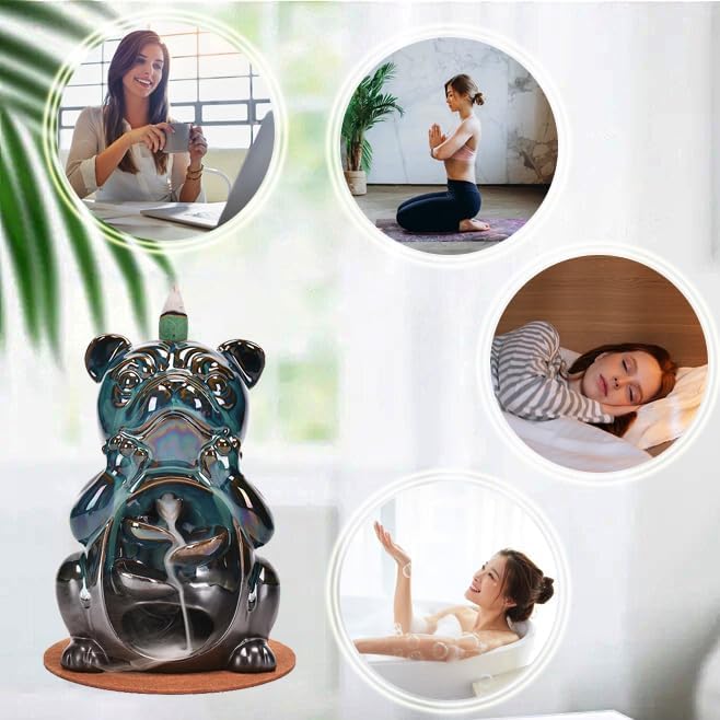 Cute Pug Dog Animal Waterfall Backflow Incense Holder for Sticks,Ceramic Incense Burner with Mat,Tweezers for Home Aromatherapy Ornament Decor AI015 - Bloomnest