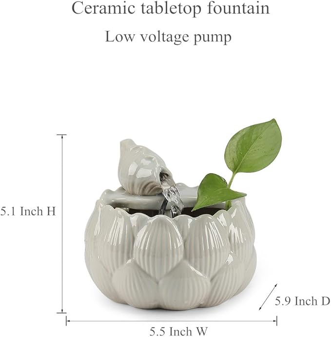 Ceramic Tabletop Fountain Waterfall Feature for Indoor and Outdoor Table Desk Office Patio (White A152) - Bloomnest