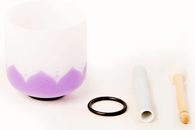 Leize Quartz Crystal Singing Bowl 432hz B Note Crown Chakra Violet Lotus Design 6" Wide with Suede Striker - Bloomnest